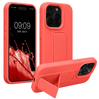 Produktbild von kwmobile Handyhülle für Apple iPhone 15 Pro Max Hülle - TPU Silikon Case mit Fingerhalter und Stand - Schutzhülle Cover in Koralle