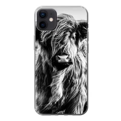 Produktbild von MuchoWow® Handyhülle Schutzhülle Hülle für iPhone 12 mini Schottischer Highlander - Natur - Kuh - Schwarz - Weiß Silikon Softcase Handy Hülle - Bild