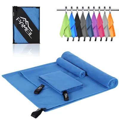 Productafbeelding van Pameil Microvezel Handdoek Set (3 stuks): 1 groot badlaken (160x80cm) + 2 kleine handdoeken (80x40cm), sneldrogende microvezel handdoeken voor fitness, sauna (blauw)