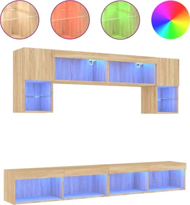 Produktbild von 6-tlg. Wohnwand mit LED-Beleuchtung Sonoma-Eiche Holzwerkstoff