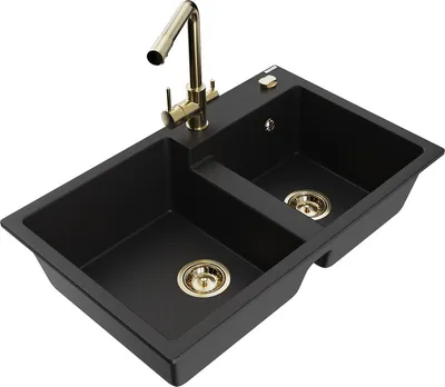 Produktbild von Mexen Tomas 2-Becken-Granitspüle mit Mischbatterie Duero, Schwarz - 6516-77-671600-50