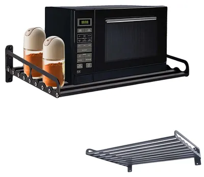 Produktbild von Mikrowellenregal, Wandmontage, langlebige Aufbewahrungslösung, schwarz, 1-stufig