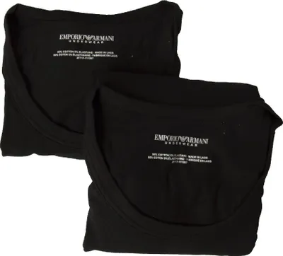 Obrázok produktu pre balenie 2 kusov EMPORIO ARMANI Pánske tričko s krátkym rukávom T-Shirt Crew Neck Stretch Bavlna, Farba:Black, Veľkosť:S, Číslo produktu:-07320 black / black