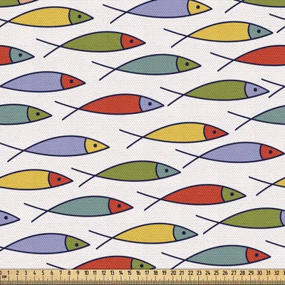 Produktbild von ABAKUHAUS Unterwasser- Gewebe als Meterware, Wiederholende Minimalistische Bunte Fische Motiven Skizzenhafte Illustration, 1 M (148 x 100 cm), Mehrfarbig