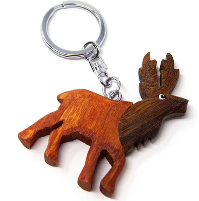 Image de Porte-clés en bois - cerf rouge