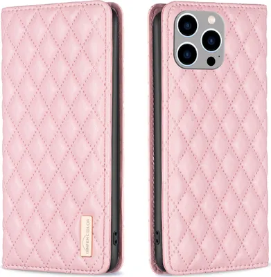 Obrázek produktu pro Kožené pouzdro na iPhone 15 Pro, Elegantní Flip Kožené Pouzdro s Kapsami na Karty a Stojánkem Růžové