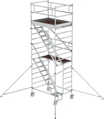 Produktbild von Günzburger Steigtechnik Rollgerüst 1,35 x 1,8 m mit Schrägaufstiegen & Ausleger Plattformhöhe 4,35 m - 167200