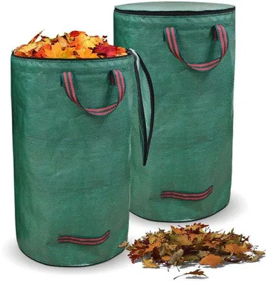 Produktbild von Gartenabfallbeutel 2x120L, Abfallbeutel mit Deckel & 4 Handgriffen, Wasserfest, Einlegbar, Stahlbeutel für Rasenschnitt, Blätter, Hecken- und Gartenaufkommen