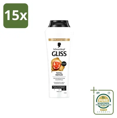 Obrázok produktu pre 15 ks šampónu Schwarzkopf Gliss Total Repair, 250 ml - balenie s intenzívnou regeneráciou vlasov - zásobný balík