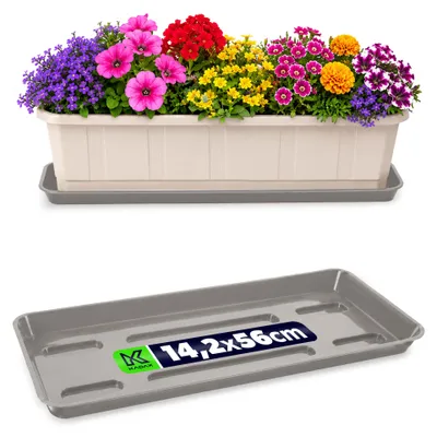 Produktbild von KADAX Untersetzer 60 cm für Blumenkasten, rechteckig Blumenuntersetzer aus Kunststoff, Blumentopfuntersetzer für Balkonkasten, Pflanzenuntersetzer für Balkon & Fensterbank (Hellgrau)