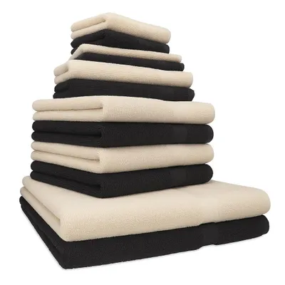 Produktbild von Betz 12-tlg. Handtuch-Set PREMIUM 2 Duschtücher 4 Handtücher 2 Gästetücher 2 Seiftücher 2 Waschhandschuhe Farbe: sand / graphit
