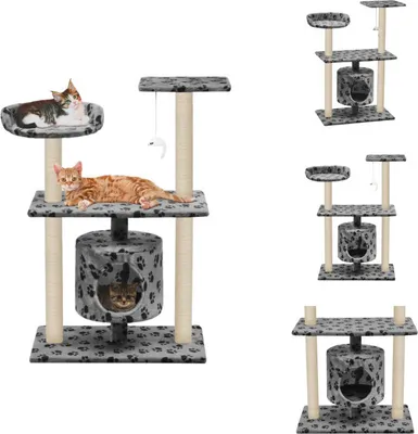 Image de vidaXL Arbre à chat Sisal 95 cm Gris Impression Patte - Arbres à chats