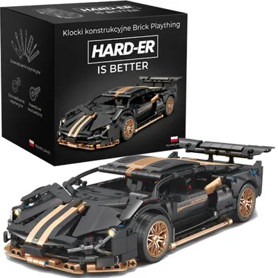 Image de Briques de construction voiture supercar 1:14 modèle à assembler portes et roues mobiles pneus en gomme jantes dorées