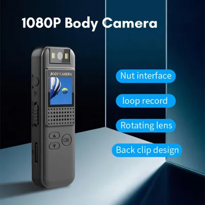 Immagine prodotto di Videocamera da corpo da 1080p con registrazione audio e video Videocamera portatile Mini videocamera clip-on Obiettivo orientabile a 180° Luci di riempimento a LED Altoparlante Magnete