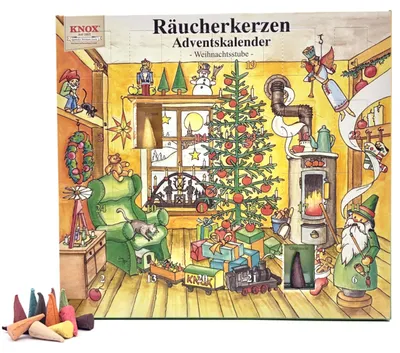Adventskalender mit 24 Räucherkegeln, Weihnachtsdüfte, 1,5x26x24 cm