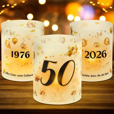 Produktbild von 12 Windlicht Tischdeko 50 Geburtstag, 50. Geburtstag für Tischdeko Männer Frauen, 1976-2026 Geeignet für Teelichter oder Kerzen, Schön DASS Du Da Bist