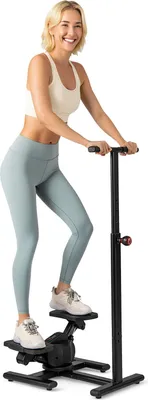Zdjęcie produktu dla Stepper COSTWAY, stepper fitness z kierownicą, oporem i wyświetlaczem LCD, urządzenie do wchodzenia po schodach z regulacją wysokości uchwytu, stepper