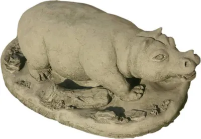 Produktbild von Steinfiguren Horn Nilpferd für den Garten aus Steinguss Teichdekoration, Frostfest Witterungsbeständig und Neu, 12cm Höhe, 36cm Breite, 22cm Tiefe, ca 9kg