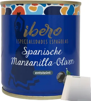 Produktbild von Ibero spanische schwarze Manzanilla Oliven entsteint 1er Pack (1x200g Dose) + usy Block