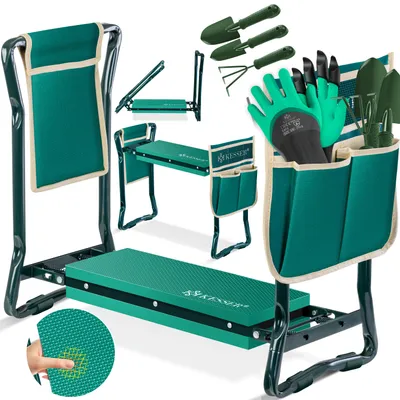 Produktbild von KESSER® 2 in 1 XXL Kniebank für Gartenarbeit Gepolstert Sitzunterlage Eva-Schaumkissen Gartenhocker Klappbar Inkl. 2x Werkzeugtasche Gartenbank Höhenverstellbar 60 x 50 x 27 cm bis 150 kg