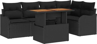 Zdjęcie produktu dla vidaXL Sofa ogrodowa z poduszkami 6-częściowa z czarnego polirattanu
