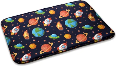 Produktbild von Teppich Kinderteppich Schlafzimmer Modern - 90 cm x 60 cm - Weltraum Und Raketen