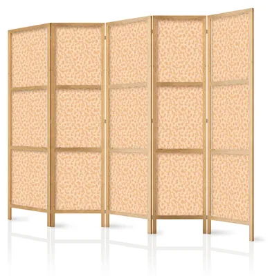 Immagine prodotto di Pannello divisorio giapponese, 5 ante, pieghevole, realizzato in tessuto non tessuto di alta qualità, con motivo astratto in colori pastello, ideale per l'ufficio, dimensioni 225 cm x 172 cm