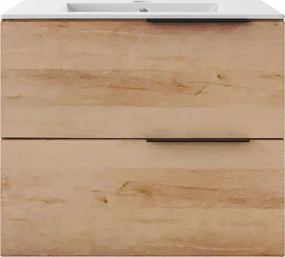 Produktbild von Hängender Badezimmerunterschrank mit Einbauwaschbecken - Heller Naturton - 60 cm - NISAYA