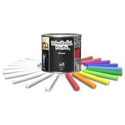 Produktbild von MagPaint Tafelfarbe Schwarz 500 ml mit 20 Kreiden, Schultafelfarbe Set, für Wand, Holz & Metall