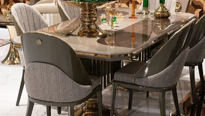 Produktbild von Casa Padrino Luxus Esstisch Grau / Braun / Gold - Rechteckiger Luxus Küchentisch - Esszimmer Möbel - Luxus Möbel