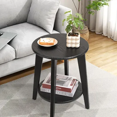 Image de Table d'appoint, ronde, noire, avec 2 niveaux, pour salon
