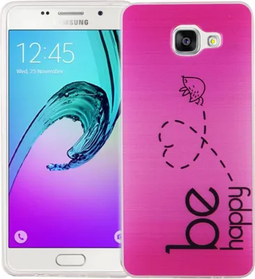 Produktbild von Handy Hülle für Samsung Galaxy A5 2016 Cover Case Schutz Tasche Motiv Slim Silikon TPU Be Happy Pink