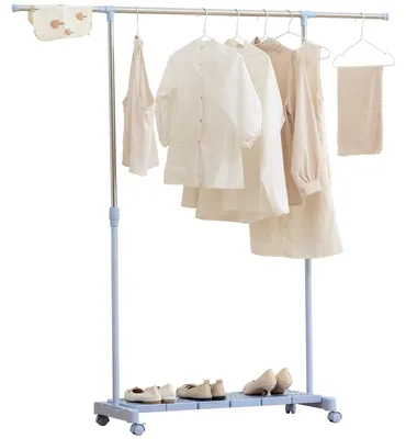 Imagen del producto de Tendedero Extensible con Ruedas con Barra de Acero Inoxidable y Estante para Zapatos 159x42x168 cm Azul y Plata