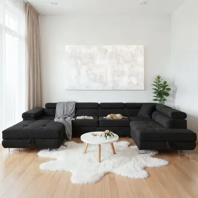 Produktbild von Sofiland Ecksofa Aller U-Form rechts 345x202 cm Schwarz mit Schlaffunktion