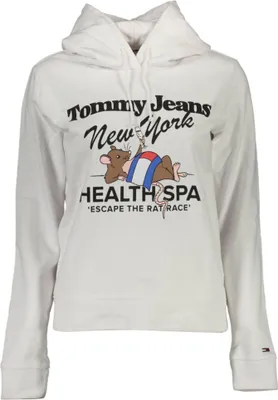 Produktbild von Tommy Hilfiger Damen Langarm-Kapuzenpullover mit Druck und Stickerei – Modell DW0DW14874_73CBB93_BIANCOYBR, Weiß mit Logo-Des : Größe - M Größe: M