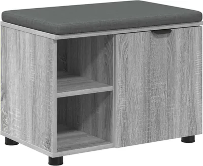 Image de vidaXL Banc d'entrée avec coussin et étagère, gris Sonoma, 60 x 38 x 46 cm