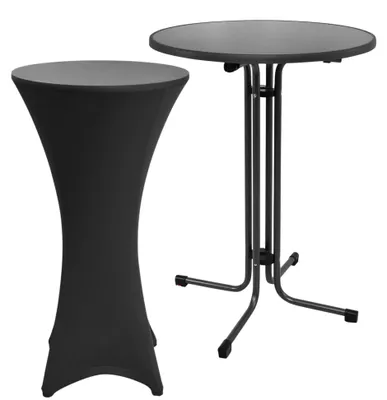 Image de Table haute d'extérieur Beautissu Sylt, pliable, Ø 80 cm, noire, avec housse