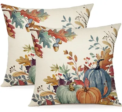 Productafbeelding van Kussenslopen, herfst, pompoen decoratie, 50x50 cm, set van 2, linnenmix
