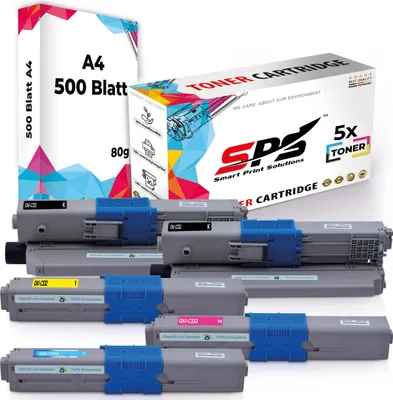 Produktbild von 5x Toner C332 46508712 46508711 46508709 46508710 kompatibel für OKI MC363DNW + DIN A4 Druckerpapier 500 Blatt
