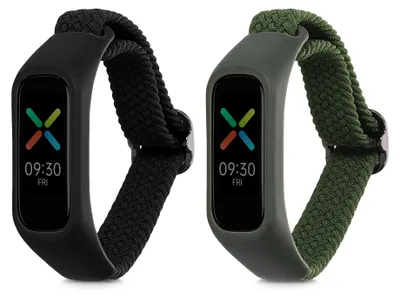 Produktbild von kwmobile 2x Uhrenarmband für Oppo Band Sport Armband - Fitnesstracker Band Set aus Nylon - Ersatzarmband Smartwatch - Schwarz Grün