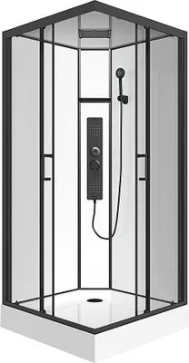 Produktbild von Quadratische Duschkabine mit Hydromassage - Schwarz matt und Weiß - 90 x 90 x 215 cm - TANITO