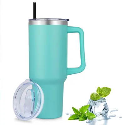 Obrázek produktu pro hrnek na kávu o objemu 1180 ml a 40 oz s víčkem, dvoustěnný vakuově izolovaný hrnek z nerezové oceli, přenosný hrnek do auta na horké a studené nápoje - Lake Green