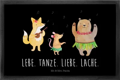 Produktbild von Mr. & Mrs. Panda Bodenvorleger Waldtiere Aloha 40 x 60 cm - Schwarz - Geschenk, Schuhabstreifer, Musik, Tanzen, Igel, Wald, Hase, Schmutzmatte, fußmatte, Schmutzfangmatte
