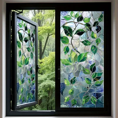Produktbild von 2 Stück Fensterfolie - 45 x 100 cm - Buntglas-Fensterfolie - Anti-Spionage - Statisch haftende Aufkleber - Für Wohnzimmer, Büro, Zuhause