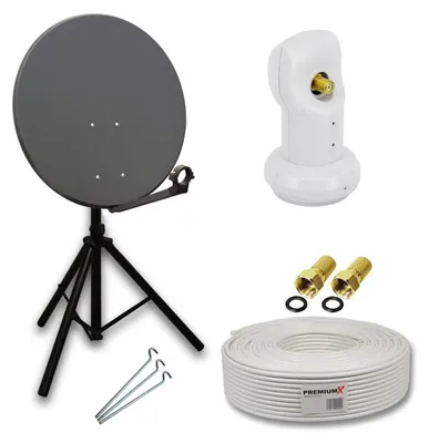 Produktbild von PremiumX Camping SAT Anlage 80cm Antenne Single LNB Kabel F-Stecker Stativ