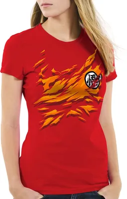 Produktbild von style3 Goku Brust Damen T-Shirt songoku dragon z super saiyan turtle ball, Farbe:Rot, Größe:S