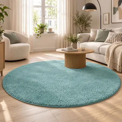 Produktbild von Hochflor Shaggy Teppich Palace Mintgrün Rund, Größe:133 cm Rund
