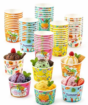 Papier-Eisschalen, 50 Stück, für Dessert und Eis, Sommer