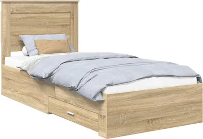 Zdjęcie produktu dla vidaXL Rama łóżka z wezgłowiem dąb sonoma 100 x 200 cm materiał drewnopochodny