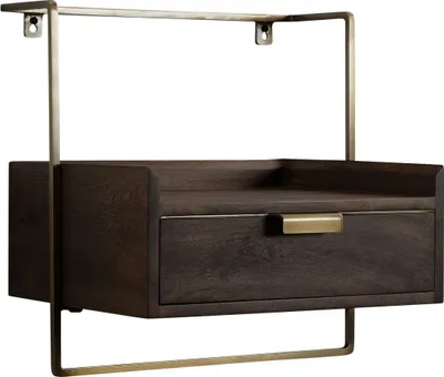 Produktbild von Nachtkonsole für Wandmontage 44x45x35 cm Mango Massivholz Dunkelbraun, Nachttisch mit Schublade, Wandboard Schwebend für Boxspringbett, Nachtschrank Nachtkästchen Hängend